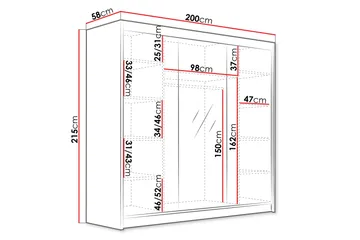 Dianna Garderob med Spegel 200x215 cm - Svart/Vit - Products - Förvaring - Garderober & garderobssystem