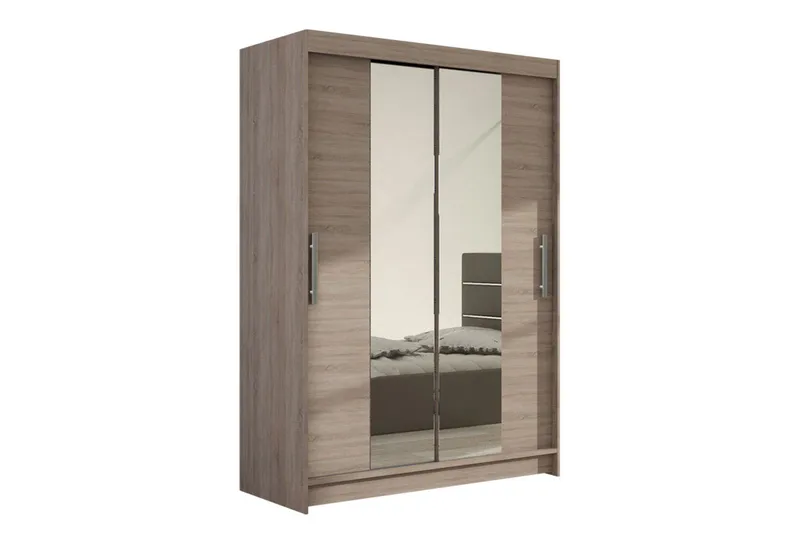 Estella Garderob 120 cm Skjutdörrar Smal Spegel, Ek/Tryffel/Spegel