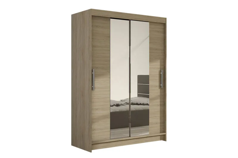 Estella Garderob Skjutdörrar Smal Spegel, Ek/Spegel