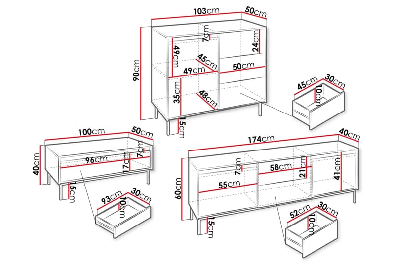 Bjurholm Möbelset För Vardagsrum - Vit - Products - Förvaring - Förvaringsmöbler - Möbelset för vardagsrum