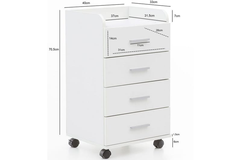 Rullkontejner Wohnling 4 lådor med hjul, förvaringsbricka, foliebelagd spånskiva, modern stil Vit - Vit - Products - Förvaring - Förvaringsmöbler - Byrå - Hurts