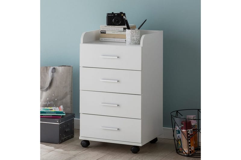 Rullkontejner Wohnling 4 lådor med hjul, förvaringsbricka, foliebelagd spånskiva, modern stil Vit - Vit - Products - Förvaring - Förvaringsmöbler - Byrå - Hurts