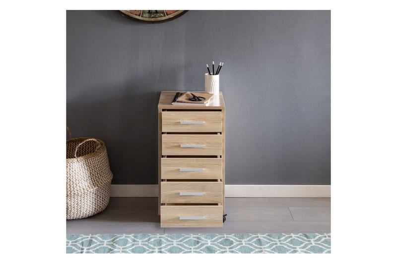 Rullkontejner Wohnling 5 lådor med hjul, folierad spånskiva, modern stil Sonoma - Sonoma - Products - Förvaring - Förvaringsmöbler - Byrå - Hallbyrå