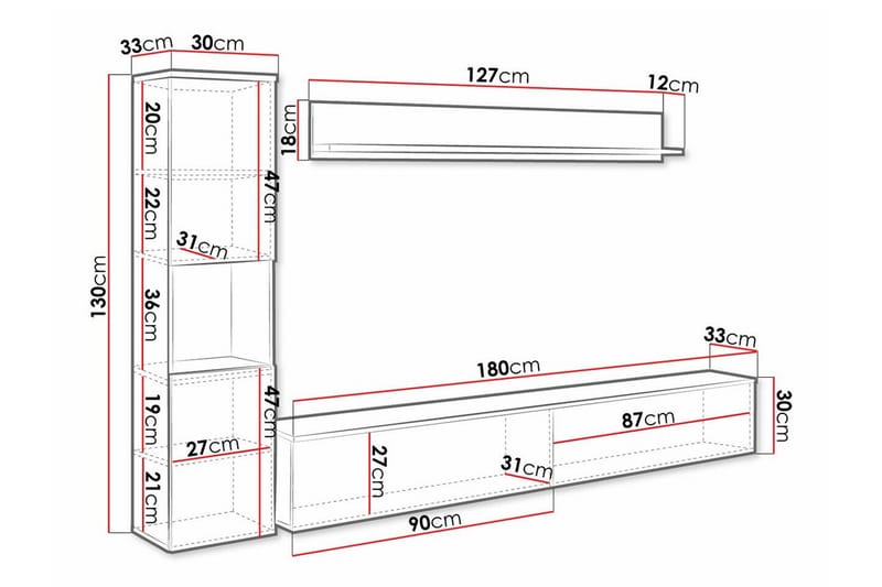 Galbally Möbelset För Vardagsrum - Vit - Products - Förvaring - Förvaringsmöbler - Möbelset för vardagsrum