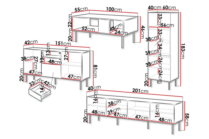 Hammarstrand TV Möbelset Vardagsrum - Valnöt / Svart / Ribbad Trä - Products - Förvaring - Förvaringsmöbler - Möbelset för vardagsrum