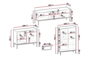 Klinkerville Möbelset Vardagsrum med Belysning TV-bänk vitrin - Svart Trä / Brun / Ribbad / Glas - Products - Förvaring - Förvaringsmöbler - Möbelset för vardagsrum