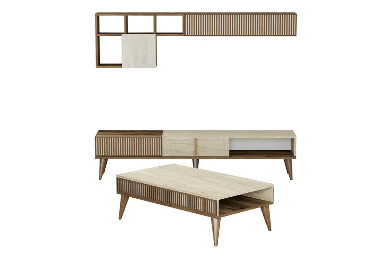 Lissione Möbelset För Vardagsrum, Valnöt/Beige