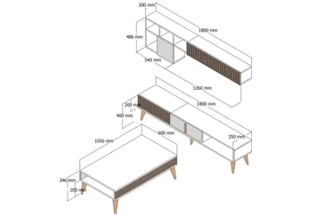 Lissione Möbelset För Vardagsrum - Valnöt/Beige - Products - Förvaring - Förvaringsmöbler - Möbelset för vardagsrum