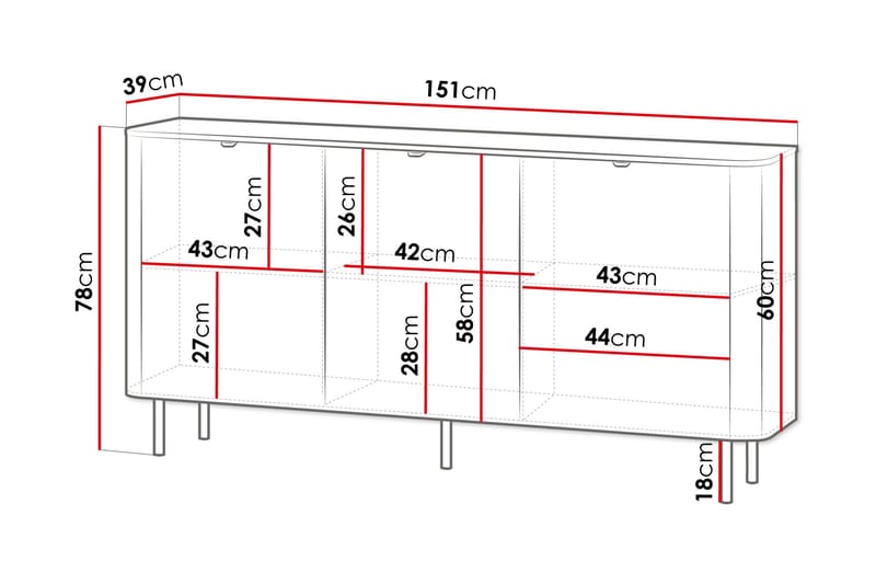 Pollena Skänk 151x39 cm - Brun - Products - Förvaring - Förvaringsmöbler - Sideboard & skänk