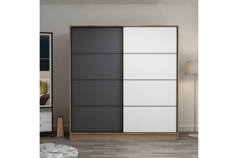 Fruitland Garderob 220 cm - Ek/Grå/Vit - Products - Förvaring - Garderober & garderobssystem - Garderobsskåp