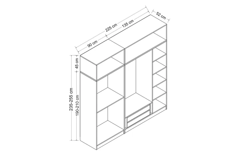 Fruitland Garderob 225 cm - Vit - Products - Förvaring - Garderober & garderobssystem - Garderobsskåp