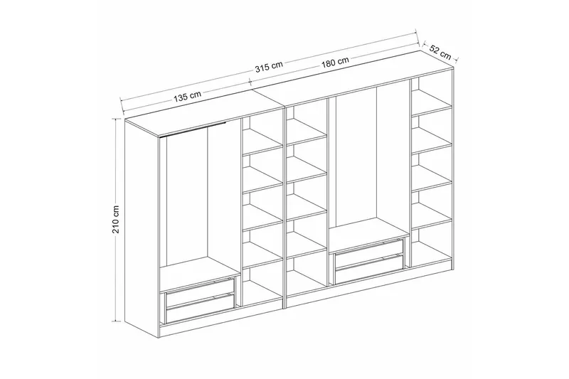 Fruitland Garderob 315 cm - Antracit - Products - Förvaring - Garderober & garderobssystem - Garderobsskåp
