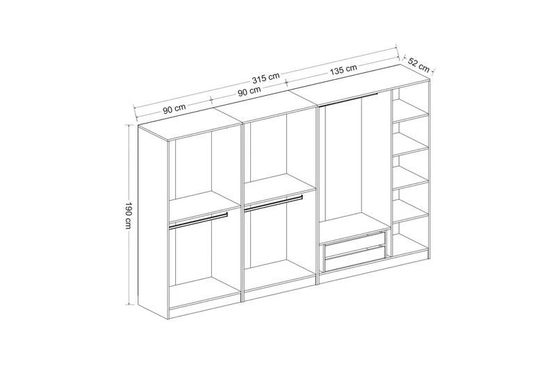 Fruitland Garderob 315 cm - Vit - Products - Förvaring - Garderober & garderobssystem - Garderobsskåp