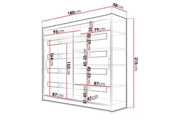 Prag Garderob 180x57x215 cm LED-belysning - Vit/Svart - Products - Förvaring - Garderober & garderobssystem - Garderobsskåp