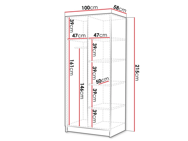 Herrljunga Garderob med Spegel 100x215 cm - Brun/Svart/Spegel - Products - Förvaring - Garderober & garderobssystem