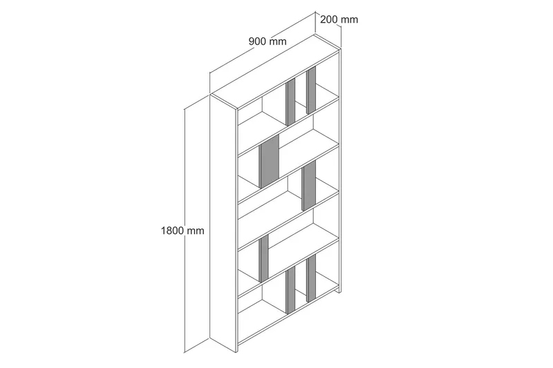 Timiza Bokhylla 90x20 cm 5 Hyllor - Mörkbrun - Products - Förvaring - Hylla - Bokhylla