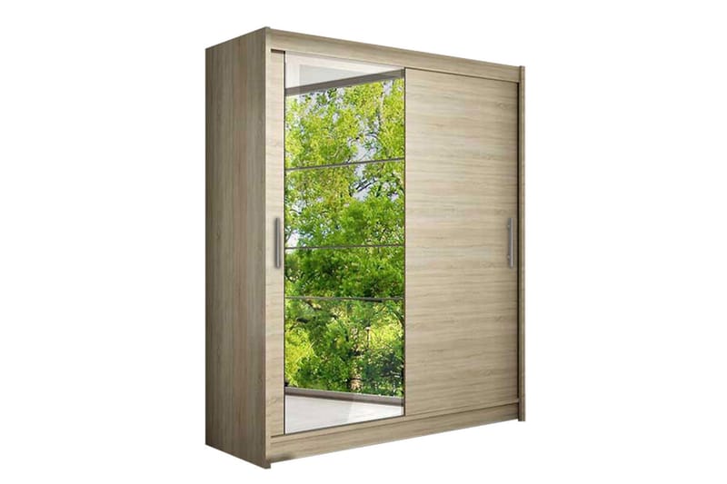 Leila Garderob 150 cm Skjutdörrar Spegel, Beige/Trä/Natur