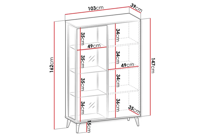 Akinari Vitrinskåp 103x162 cm - Brun/Beige - Products - Förvaring - Skåp - Vitrinskåp