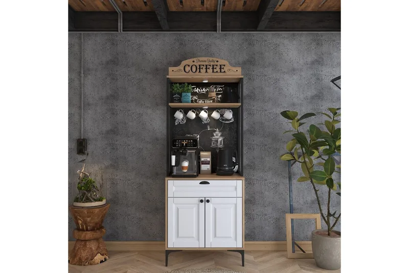 Flerfunktionsskåp Cerreta 157 Valnöt / Vit - Vit/Mörkfärgat trä - Products - Förvaring - Skåp - Förvaringsskåp