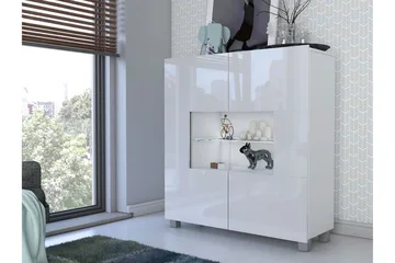 Frick Vitrinskåp Blå LED Belysning 35 cm djup 100 cm bred 107 cm hög Ljust Trä Glas - Vit/Blå LED - Products - Förvaring - Skåp - Vitrinskåp