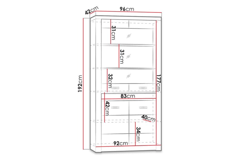 Indianapolis Vitrinskåp 96x42x192 cm - Brun - Products - Förvaring - Skåp - Vitrinskåp