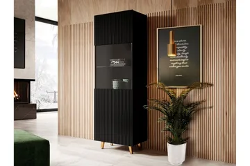 Juniskär Ribbad Vitrinskåp 40 cm djup 59,6 cm bred 182 cm hög trä - Svart/Guld - Products - Förvaring - Skåp - Vitrinskåp