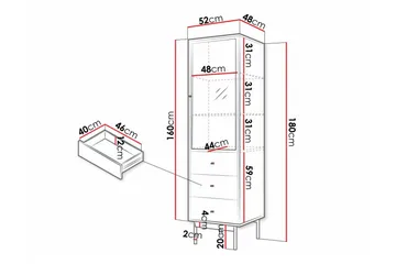 Kintore Smalt Vitrinskåp 48 cm djup 52 cm bred 180 cm hög Trä - Svart - Products - Förvaring - Skåp - Vitrinskåp