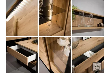 Quant Vitrinskåp 41 cm djup 76 cm bred 195 cm hög Trä - Ek/Svart - Products - Förvaring - Skåp - Vitrinskåp