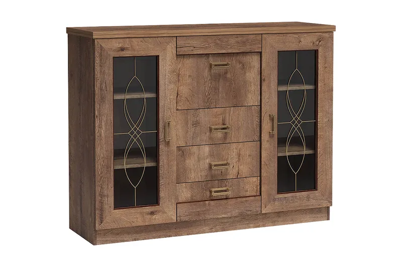 Tadeusz Lågt Vitrinskåp 44 cm djup 140 cm bred 110 cm hög Trä, Brun