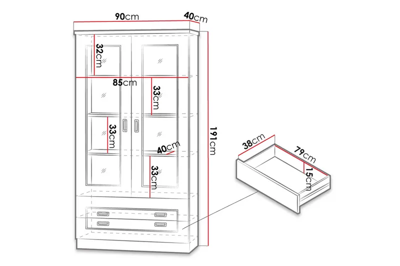 Tadeusz Vitrinskåp 40 cm djup 90 cm bred 191 cm hög Trä - Brun - Products - Förvaring - Skåp - Vitrinskåp