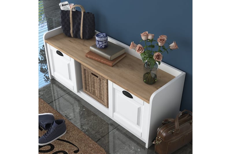 Caraway Skobänk 120x45 cm Vit/Brun - Hanah Home - Products - Förvaring - Skoförvaring - Skobänk & skohylla med bänk