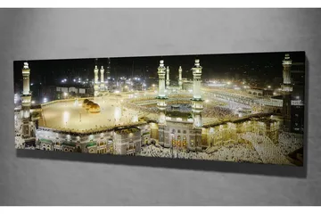 Canvastavla 80x30 cm - Storslagen vy över den heliga platsen i Mecka vid nattens ljus - Guld / Grön / Svart - Products - Inredning - Tavlor & posters - Canvastavla