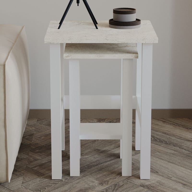 Ginallie Sidobord set 45x60 cm - Vitt och travertin - Products - Möbler - Bord & matgrupp - Avlastningsbord & sidobord - Brickbord & småbord