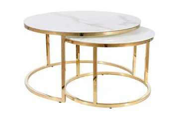 Musara Soffbord Runt Marmorlook - Glas/Vit Matt Lack/Guld - Products - Möbler - Bord & matgrupp - Avlastningsbord & sidobord - Satsbord