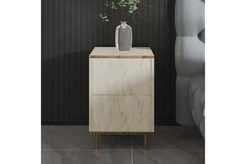 Nattduksbord Imaj Travertin / Rany - Beige/Guld - Products - Möbler - Bord & matgrupp - Avlastningsbord & sidobord - Sängbord & nattduksbord