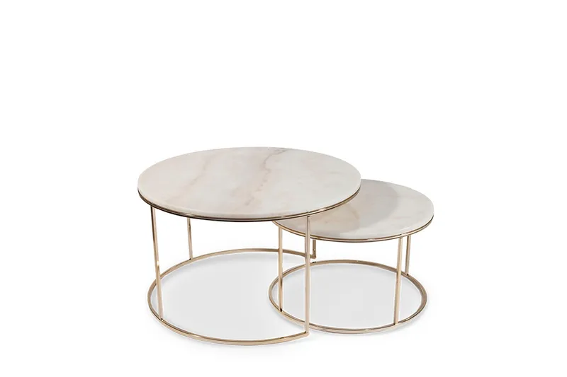 New York Soffbord 80 cm Set om 2 Runt, Marmor/Champagne