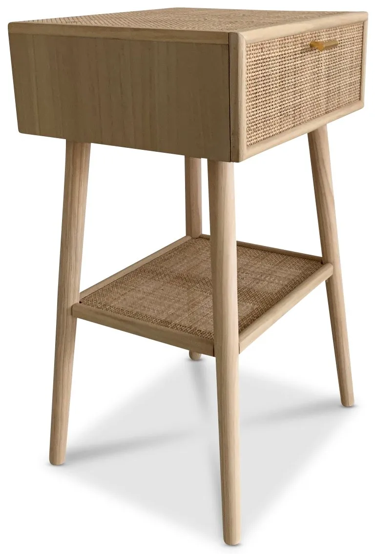 Sängbord i rotting/mässig höjd 70 cm - React, Ljus ek / Mässing