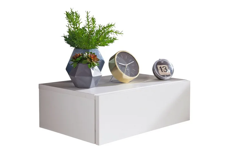 Sängbord Wohnling med låda för väggmontering, svävande utseende Vit, Vit
