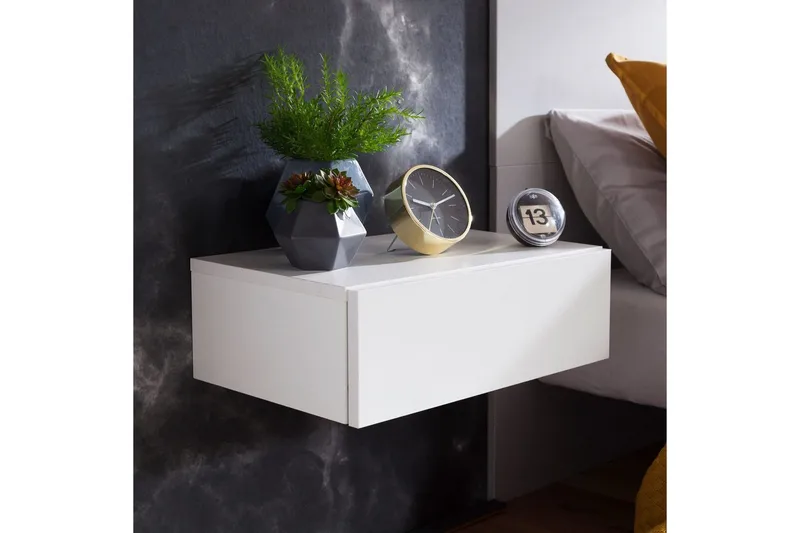 Sängbord Wohnling med låda f ör väggmontering, svävande utseende Vit - Vit - Products - Möbler - Bord & matgrupp - Avlastningsbord & sidobord - Sängbord & nattduksbord