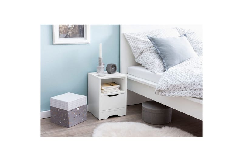 Sängbord Wohnling Vit med 1 låda Enkel modern design och hylla - Products - Möbler - Bord & matgrupp - Avlastningsbord & sidobord - Sängbord & nattduksbord