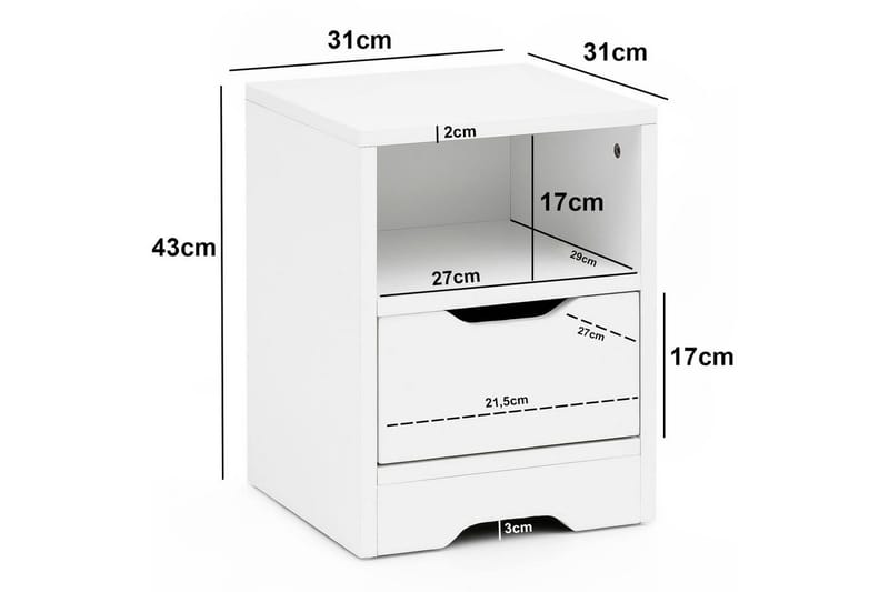Sängbord Wohnling Vit med 1 låda Enkel modern design och hylla - Products - Möbler - Bord & matgrupp - Avlastningsbord & sidobord - Sängbord & nattduksbord