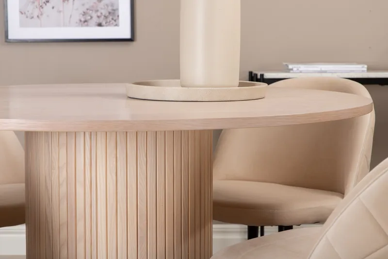 Biana Matgrupp 100 cm Rund inkl 4 Velvets Stolar - Beige/Svart - Products - Möbler - Bord & matgrupp - Matgrupp