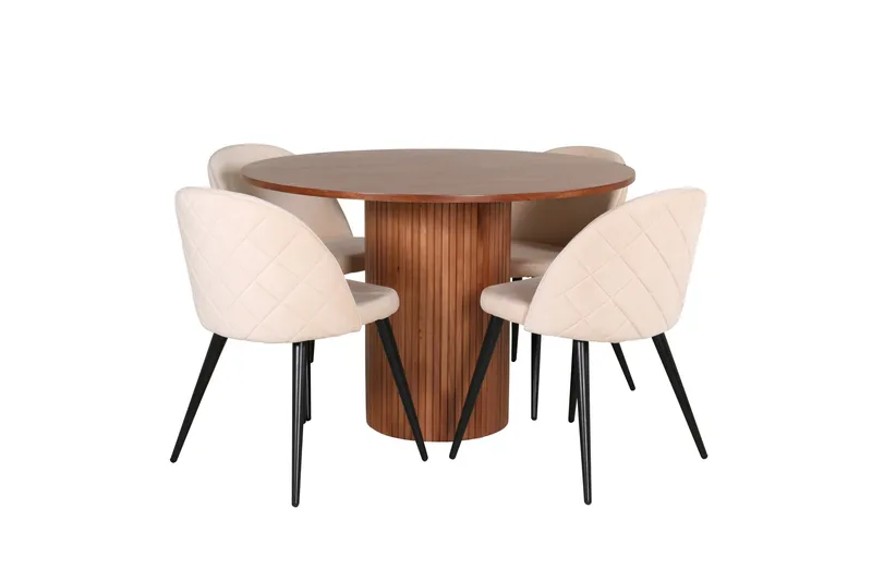 Bianca Matgrupp 110 cm Rund med 4 Velvet stolar, Beige