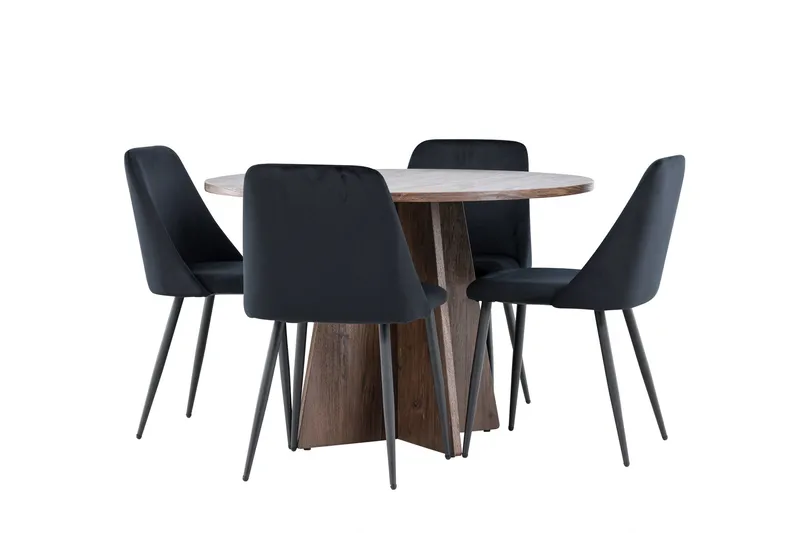 Bootcut Matgrupp 110 cm Rund med 4 Night stolar, Mocca/Svart