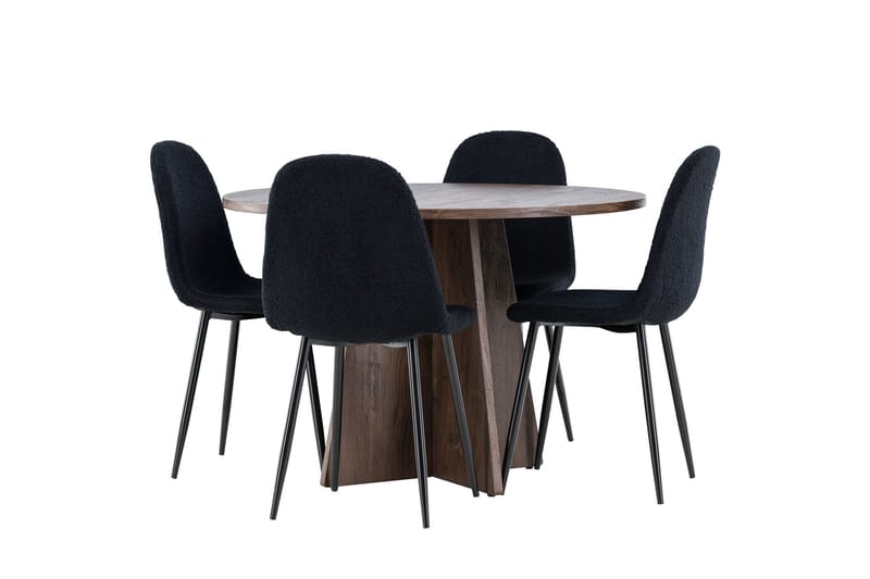 Bootcut Matgrupp 110 cm Rund med 4 Polar stolar, Mocca/Svart