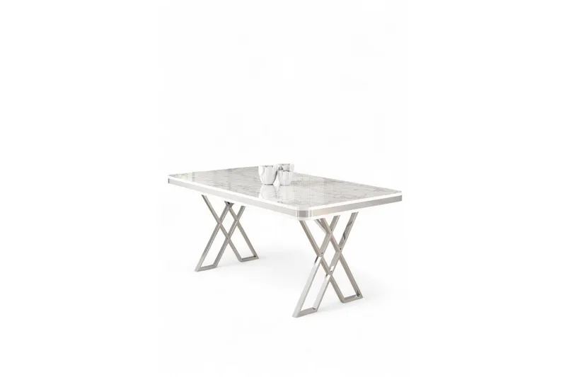 Calchera Matbord 130 cm Rektangulär, Vit Marmor/Krom