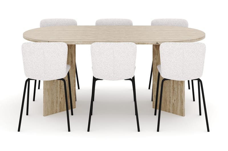 Dano Matbord 180 cm  med 6 Katy Matstolar - Travertin / Vit - Products - Möbler - Bord & matgrupp - Matgrupp