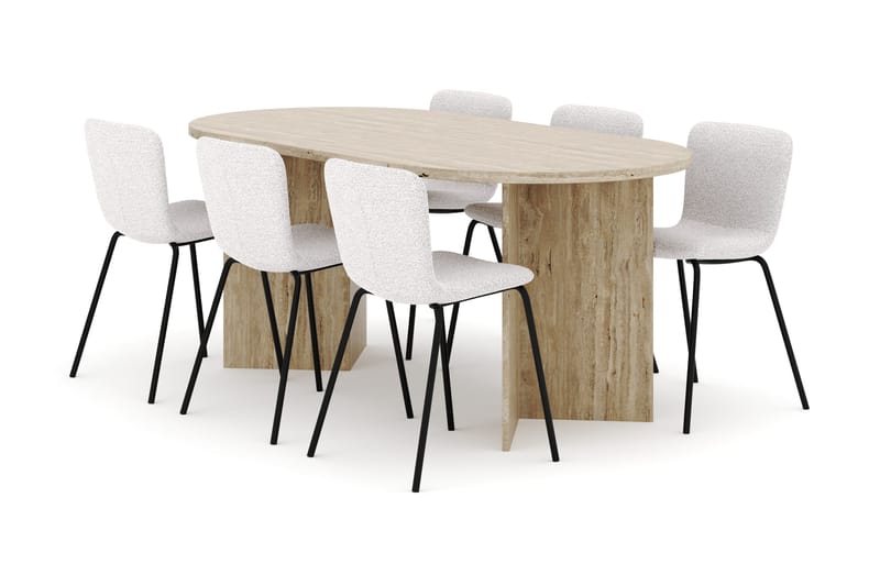 Dano Matbord 180 cm  med 6 Katy Matstolar - Travertin / Vit - Products - Möbler - Bord & matgrupp - Matgrupp