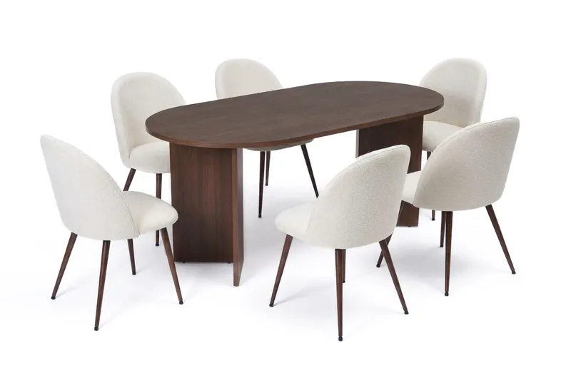 Dano Matbord 180 cm med 6 Nibe Plus Matstolar, Vit/Brun