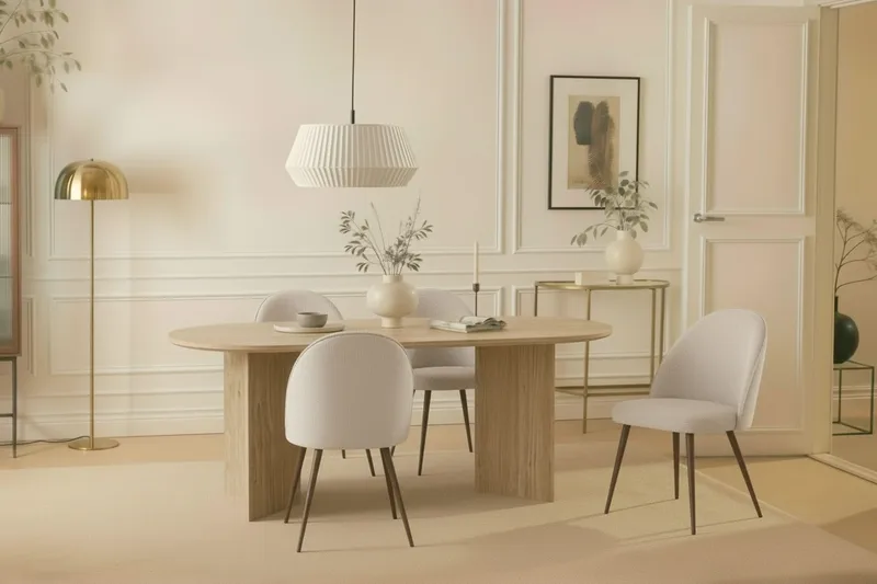 Dano Matbord 180 cm  med 6 Nibe Plus Matstolar - Travertin / Vit - Products - Möbler - Bord & matgrupp - Matgrupp